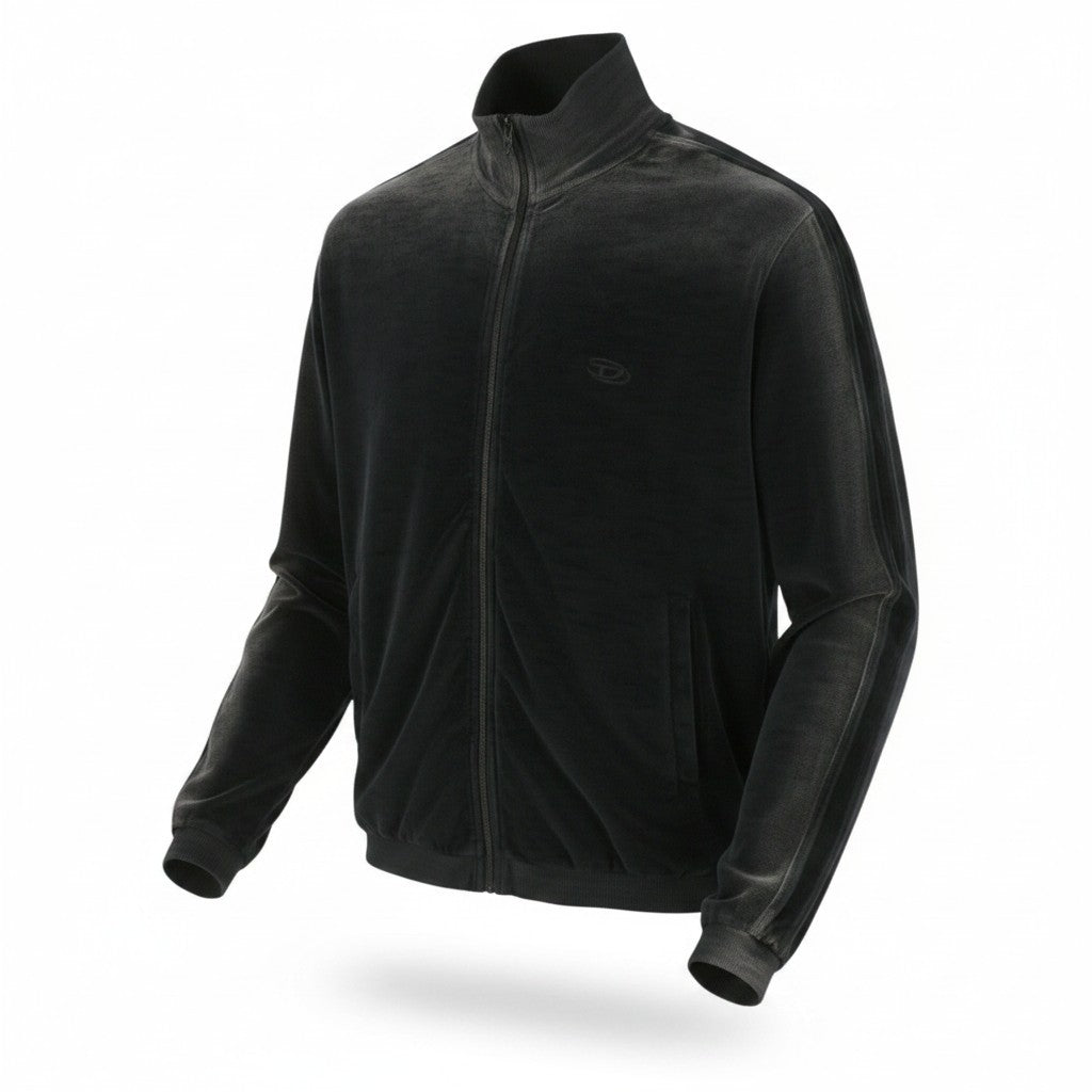 DIESEL S-Olock-Band Men Sweatshirt L Black Faded Velvet Look High Neck RRP295