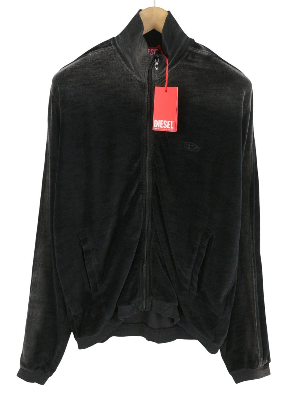 DIESEL S-Olock-Band Men Sweatshirt L Black Faded Velvet Look High Neck RRP295