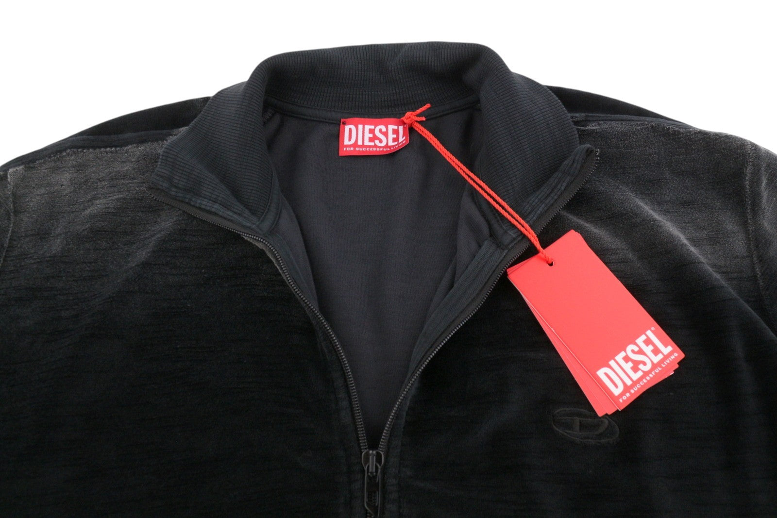 DIESEL S-Olock-Band Men Sweatshirt L Black Faded Velvet Look High Neck RRP295