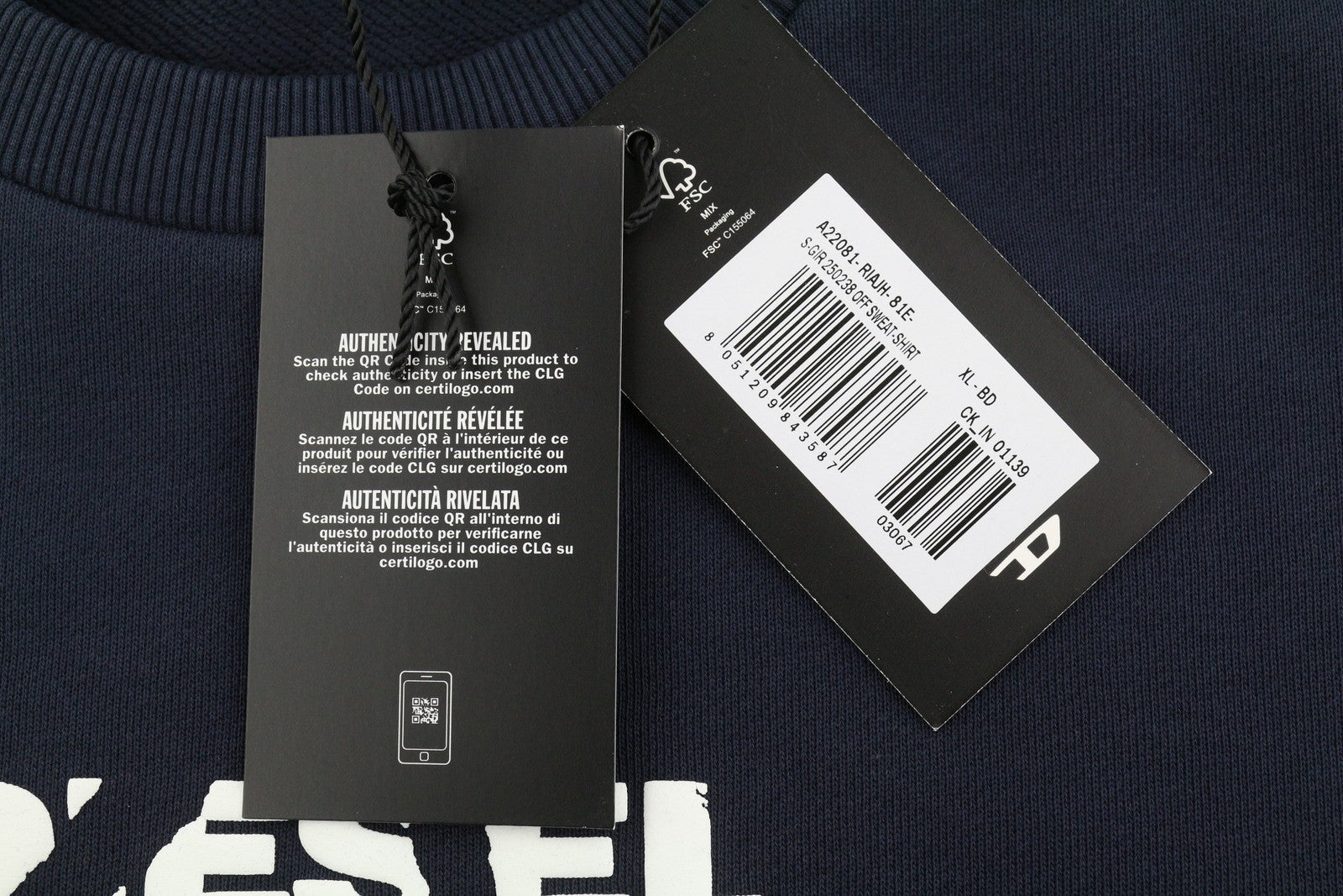 DIESEL S-Girk 250238 OFF Men Sweatshirt XL Blue Crew Neck Long Sleeve Pull On