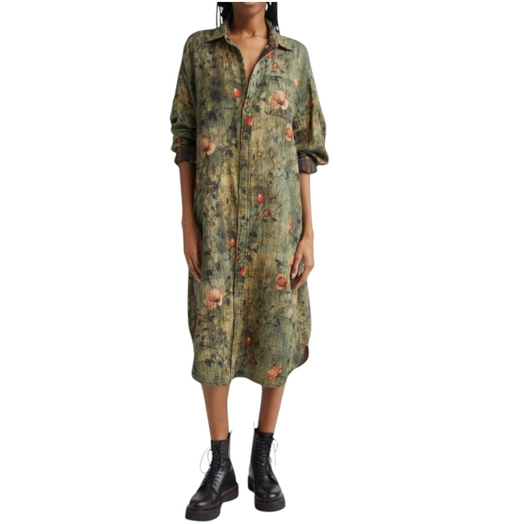 R13 Reversible Jumbo Shirtdress Women Dress M/L Pattern Oversized PF25 RRP899