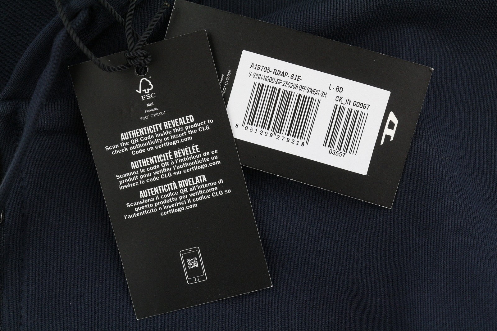 DIESEL S-Ginn-Hood-Zip 250208 OFF Men Hoodie L Dark Blue Full Zip RRP175