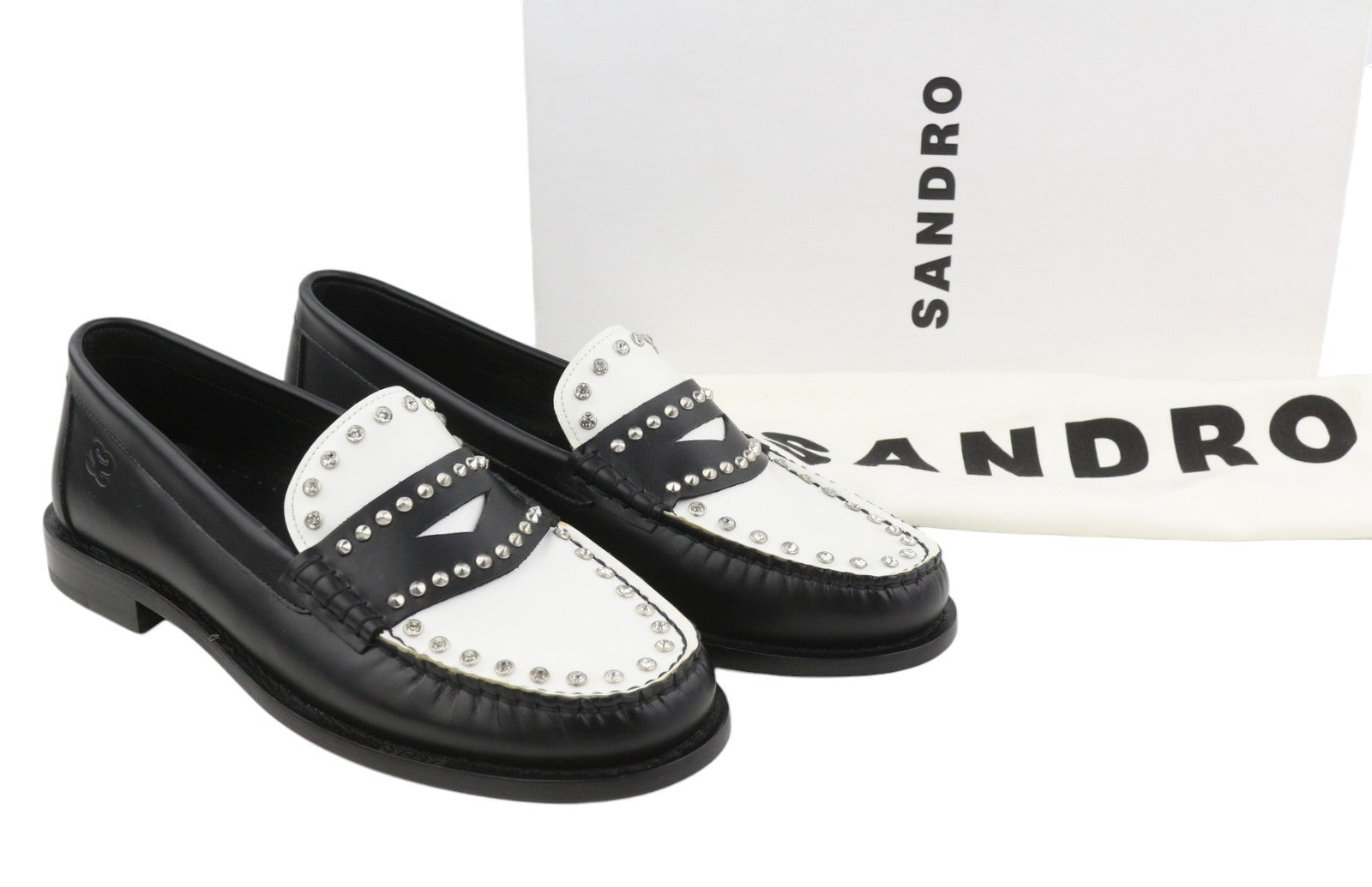 SANDRO Lypsee Women Shoes EU40 Leather Rhinestones Round Loafers RRP325