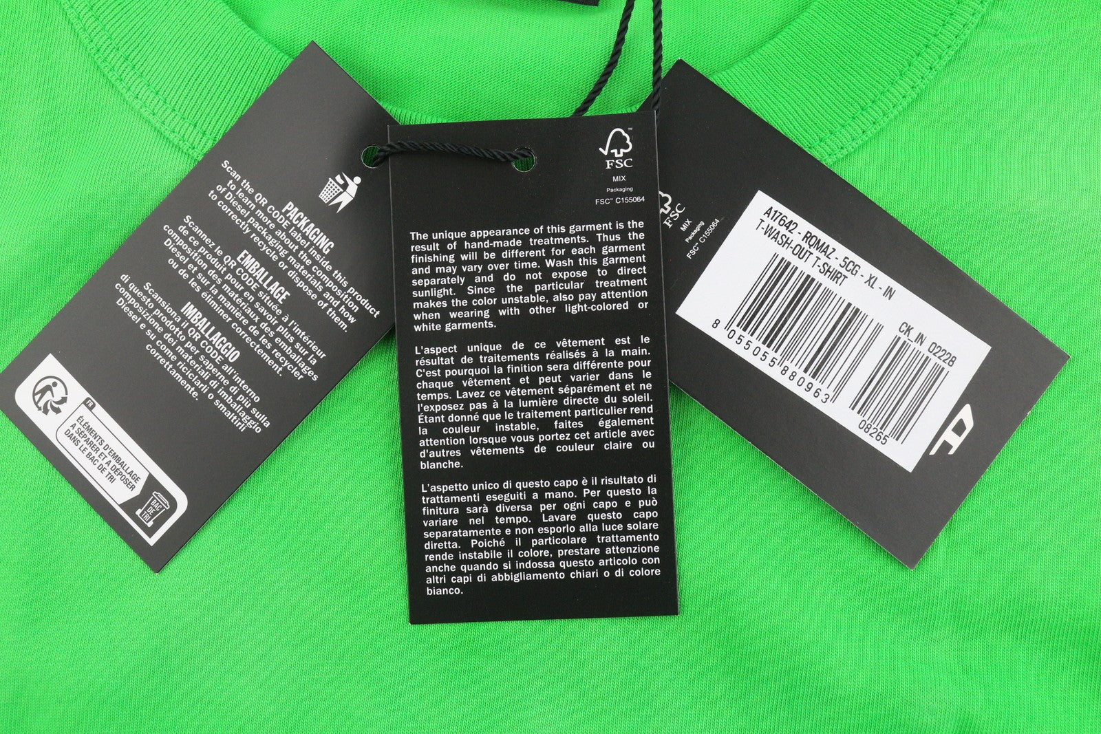 DIESEL T-Wash-Out Men T-Shirt XL Green Faded Oversized Crew Neck Short Sleeve