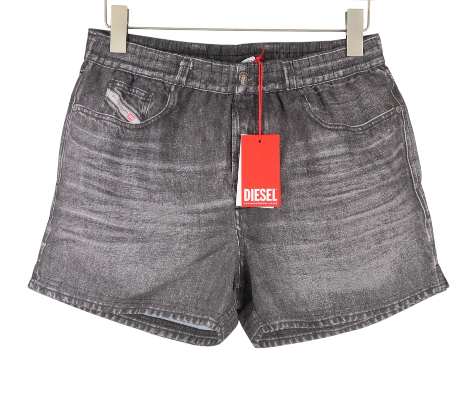 DIESEL BMBX-KEN-37 Boxers Men Swimwear L Grey Denim Effect Mesh Inner RRP125