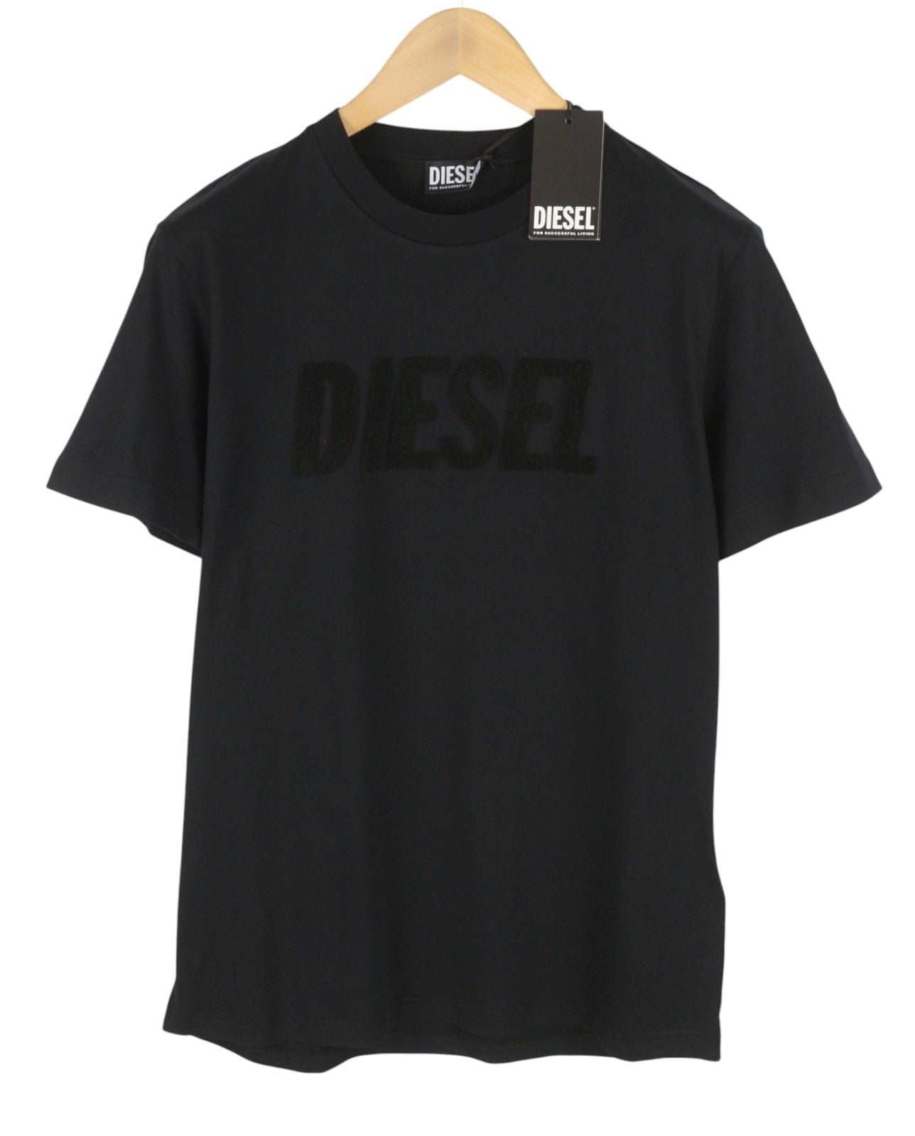 DIESEL T-Diegor-Big-Crew Men T-Shirt L Black Fluffy Logo Crew Neck Short Sleeve