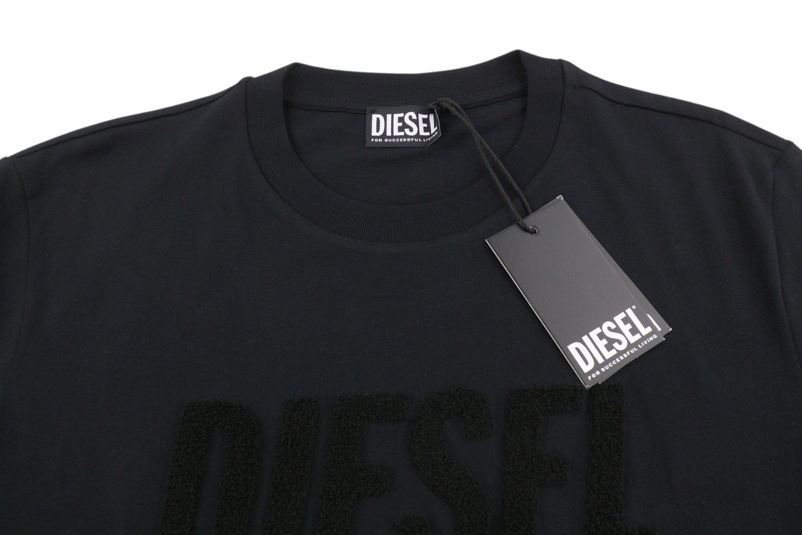 DIESEL T-Diegor-Big-Crew Men T-Shirt L Black Fluffy Logo Crew Neck Short Sleeve