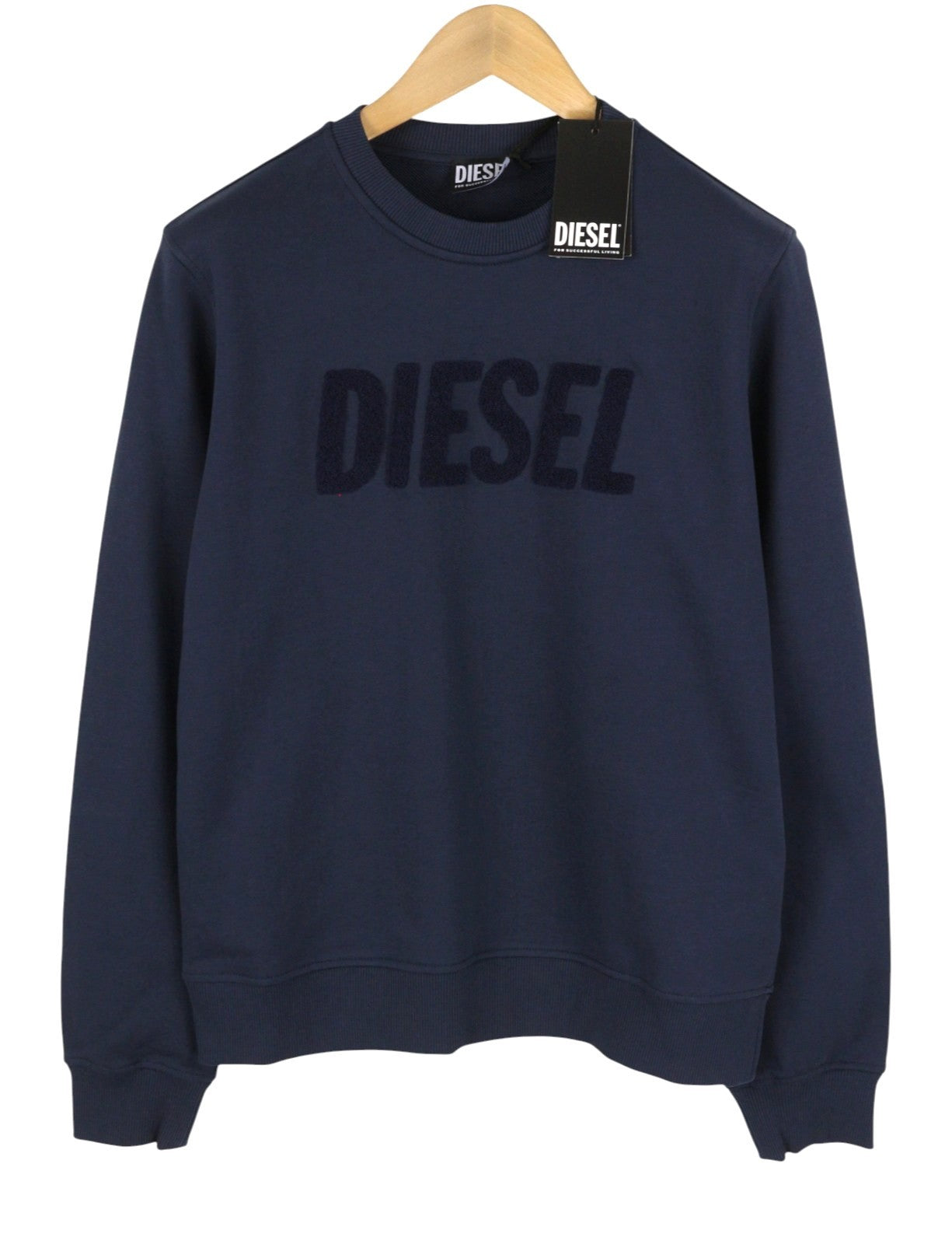 DIESEL Indigo-Out Men Sweatshirt M Blue Crew Neck Fluffy Logo Pull On RRP175