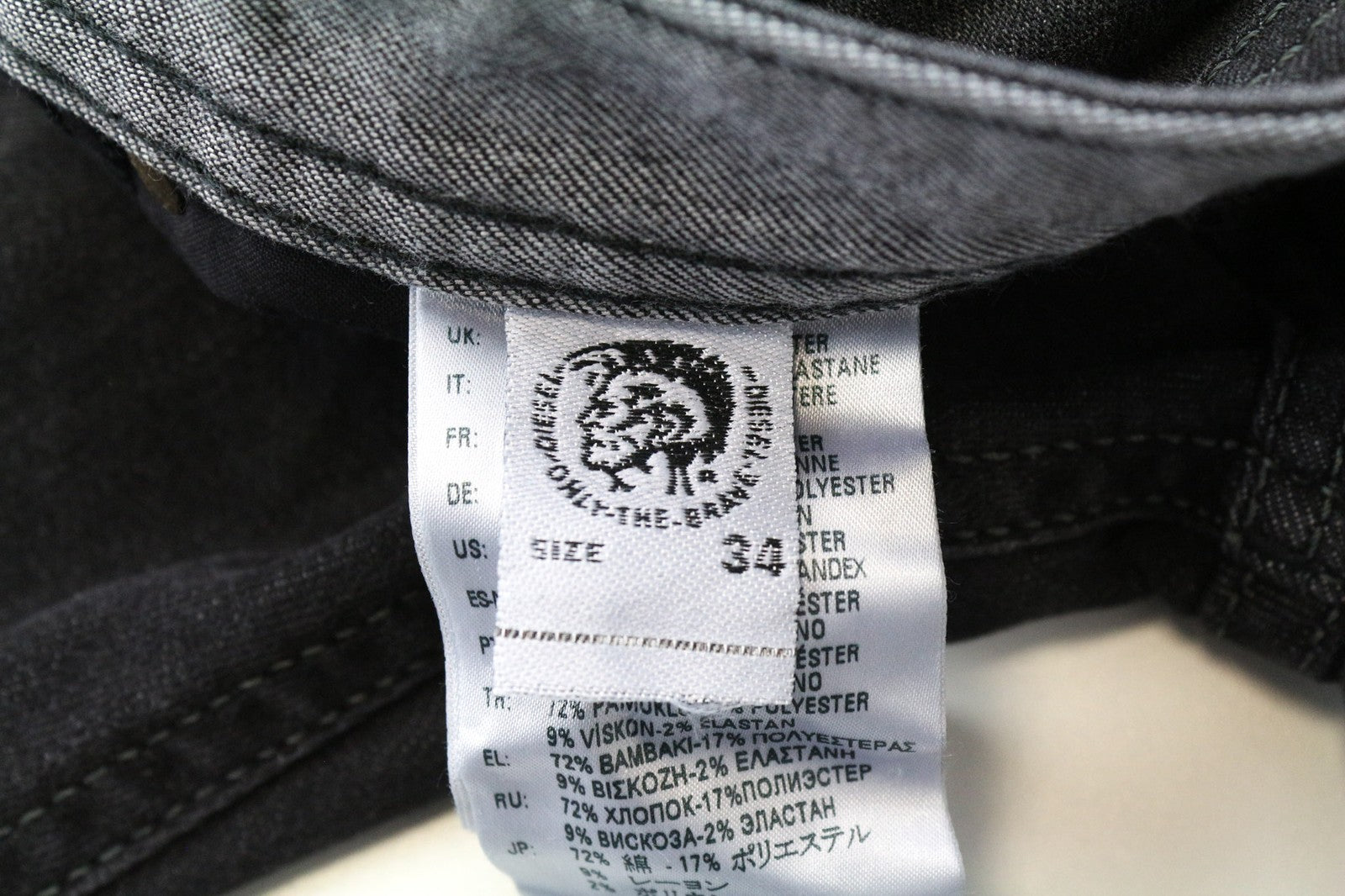 DIESEL Thommer 0687J vyriški ploni aptempti džinsai W34/L32 pilki skalbto tampraus džinso audiniai 