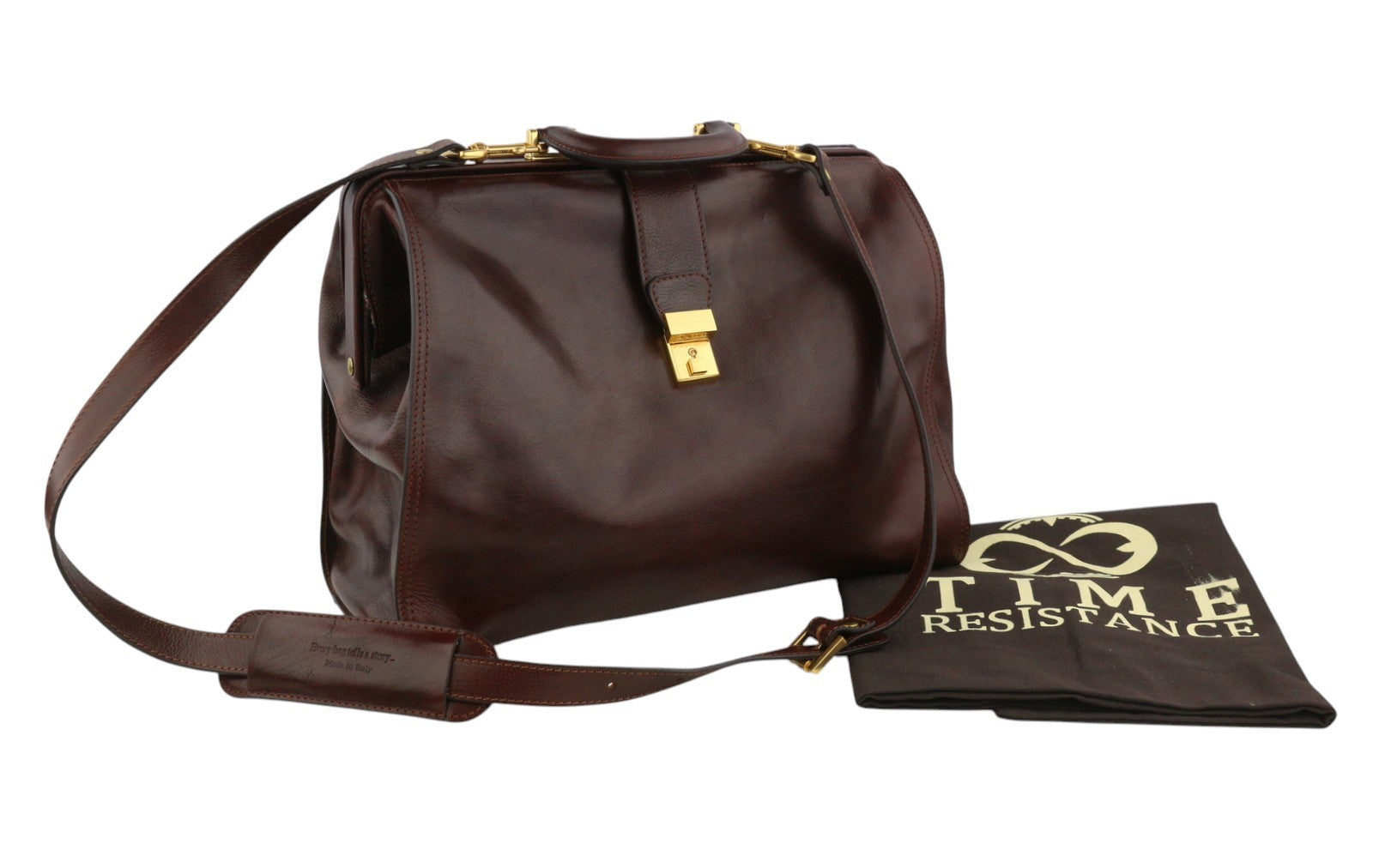 TIME RESISTANCE Men Bag OS Brown Vachetta Leather Briefcase Side Zip RRP350