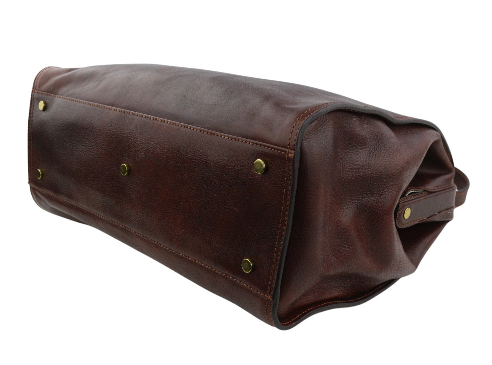 TIME RESISTANCE Men Bag OS Brown Vachetta Leather Briefcase Side Zip RRP350