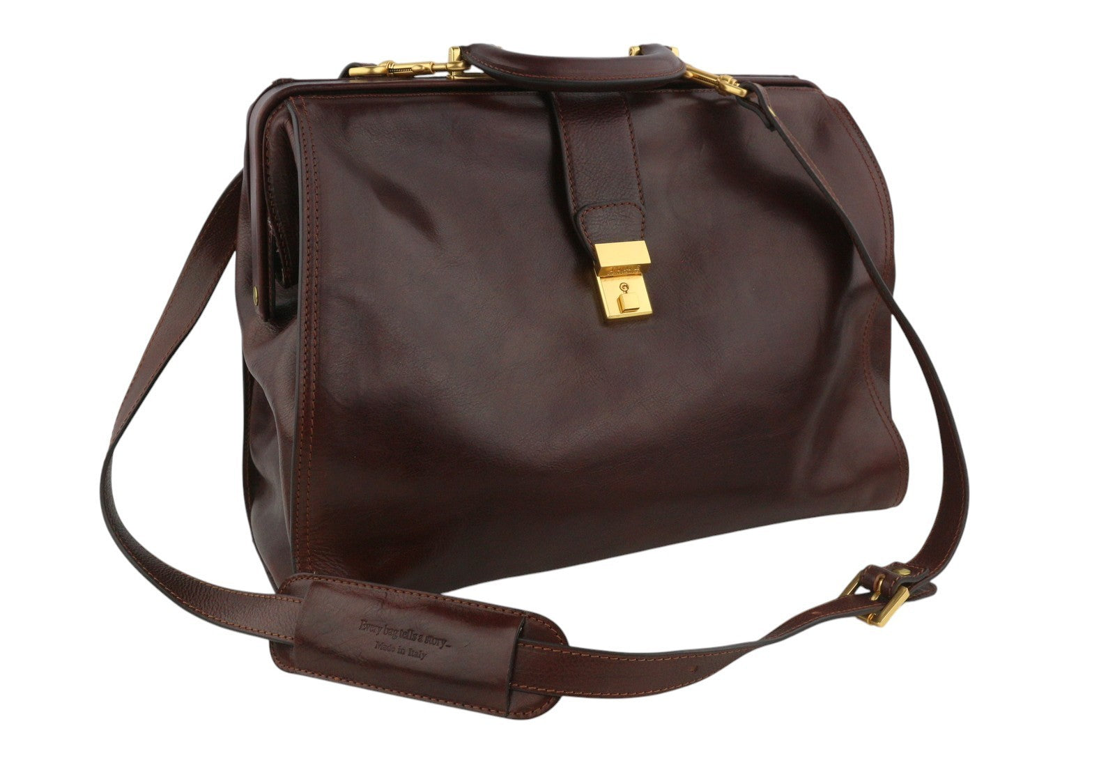 TIME RESISTANCE Men Bag OS Brown Vachetta Leather Briefcase Side Zip RRP350