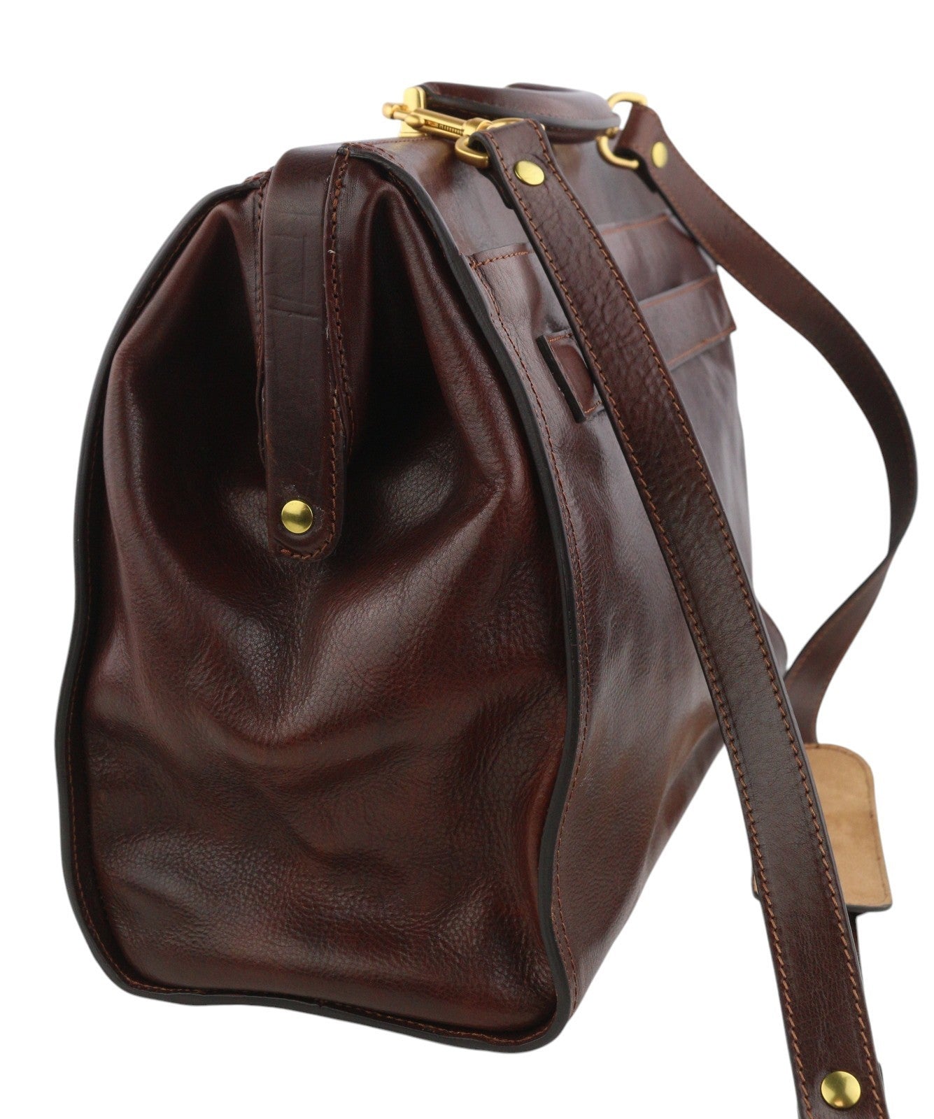 TIME RESISTANCE Men Bag OS Brown Vachetta Leather Briefcase Side Zip RRP350