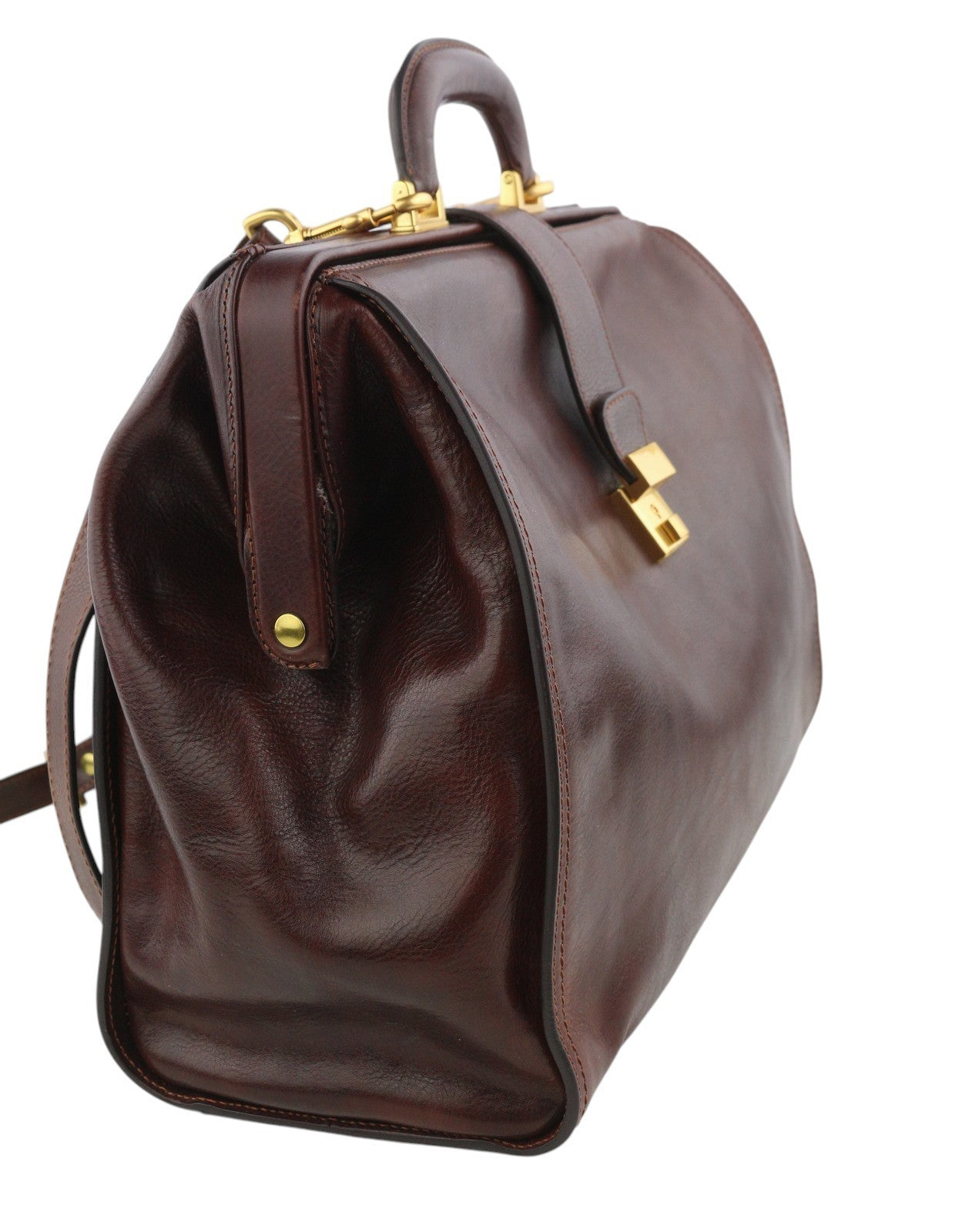 TIME RESISTANCE Men Bag OS Brown Vachetta Leather Briefcase Side Zip RRP350