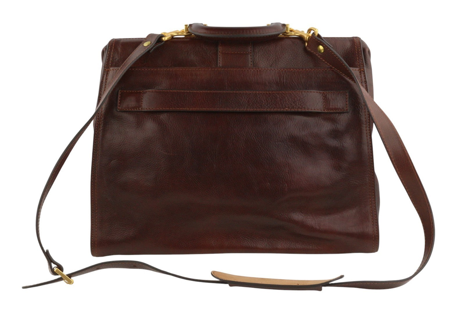 TIME RESISTANCE Men Bag OS Brown Vachetta Leather Briefcase Side Zip RRP350