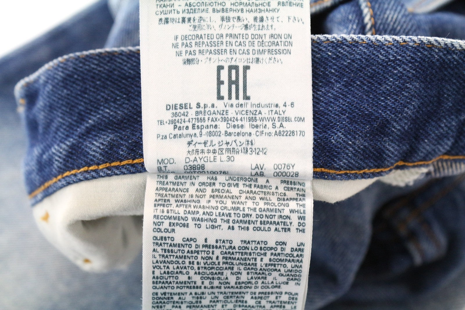 DIESEL D-Aygle 0076Y Men Jeans W29/L32 Buttoned Blue Tapered Cut Non-Stretch