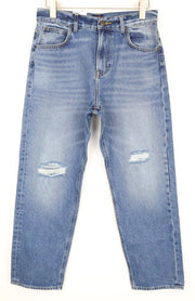 LEE Men Jeans W31/L32 Blue Loose Straight Fit Non-Stretch Distressed Zipped