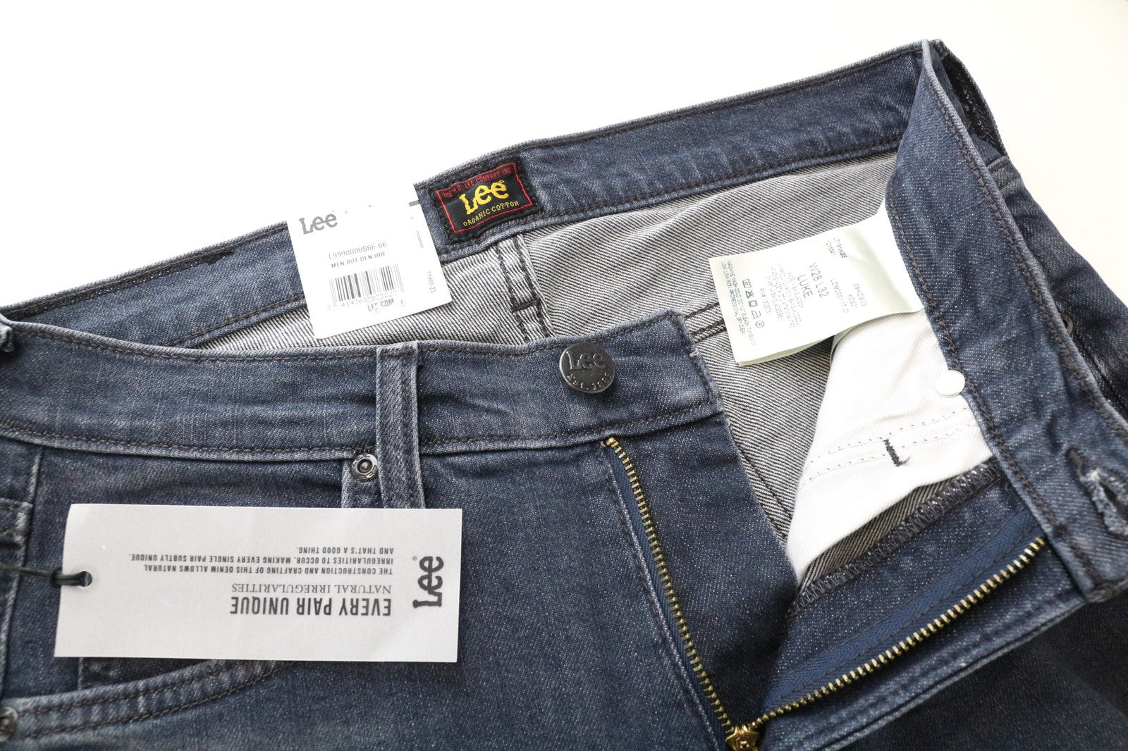 LEE Luke Men Jeans W28/L32 Dark Blue Slim Tapered Fit Stretch Zip-Fly Faded