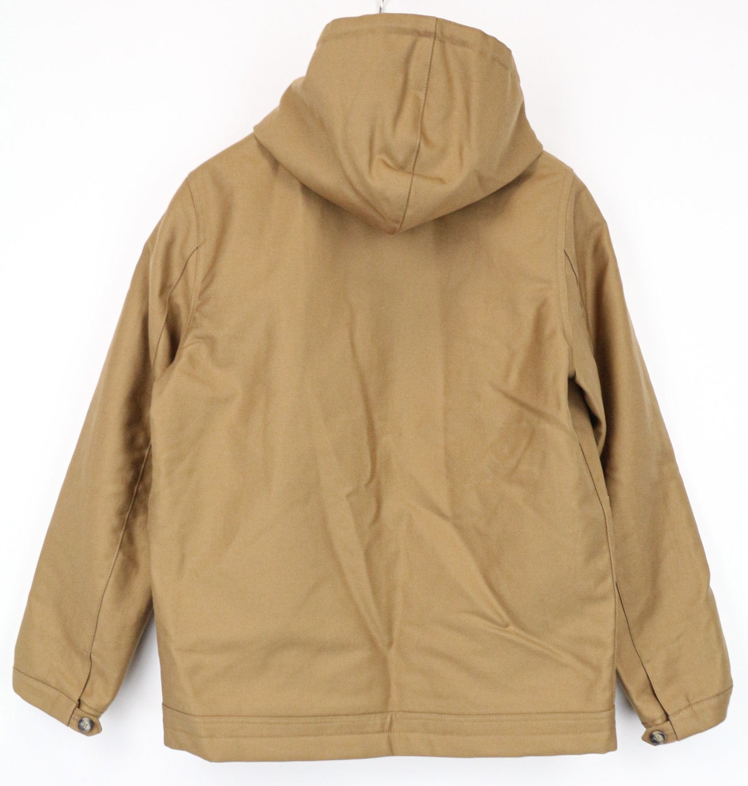 SANDRO Men Jacket XS Camel Brown Parka Hooded Classic Buttoned Lined Deck Cotton