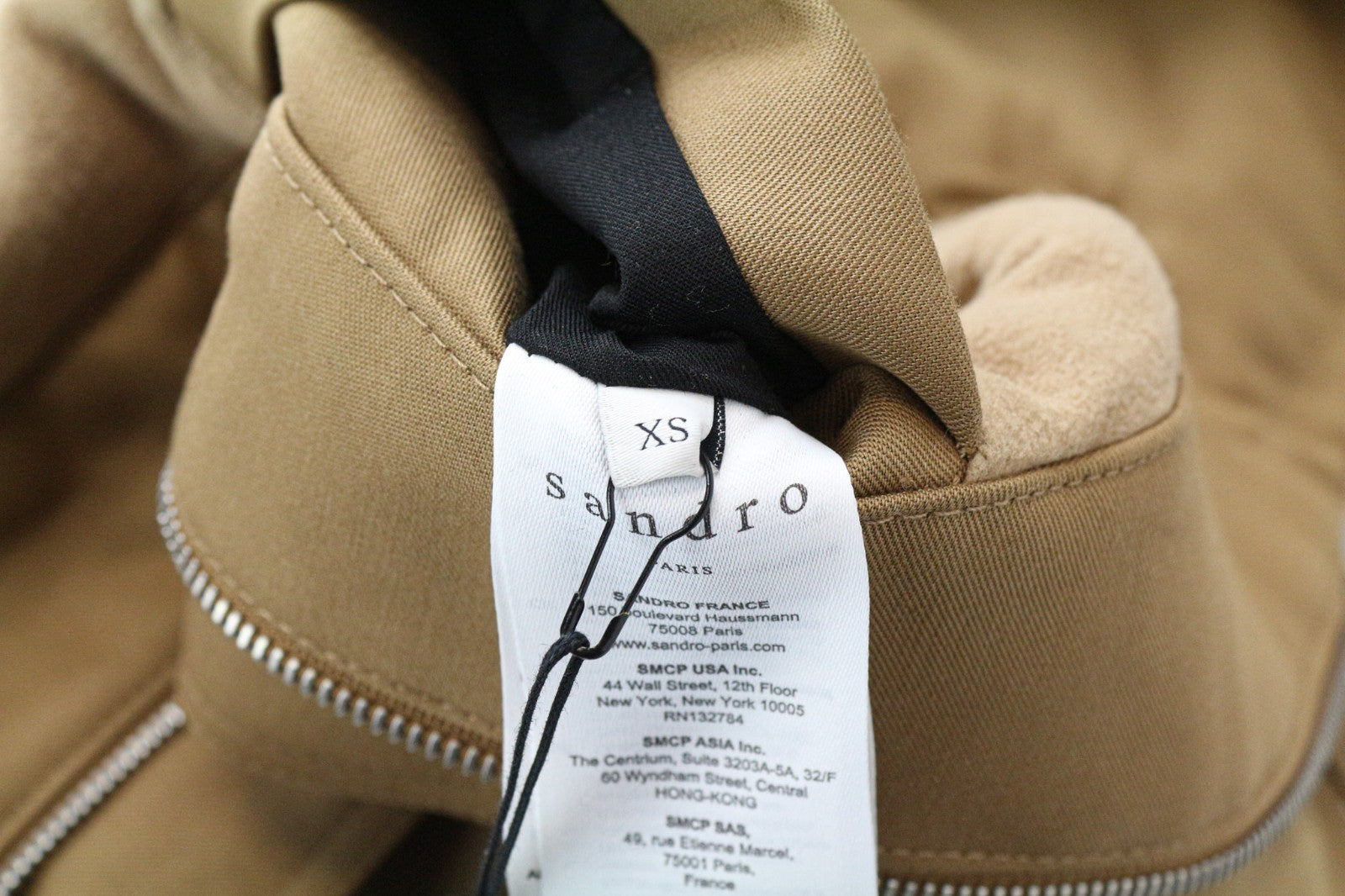 SANDRO Men Jacket XS Camel Brown Parka Hooded Classic Buttoned Lined Deck Cotton