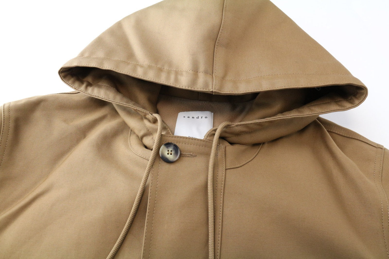 SANDRO Men Jacket 2XL Light Brown Parka Hood Classic Zip-Fly Lined Pure Cotton