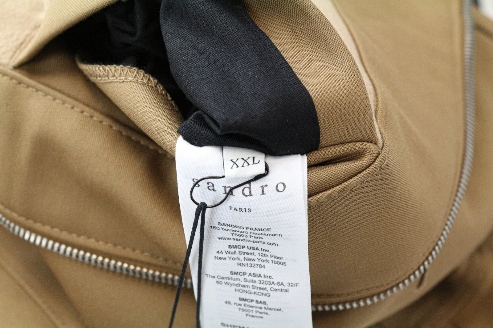 SANDRO Men Jacket 2XL Light Brown Parka Hood Classic Zip-Fly Lined Pure Cotton