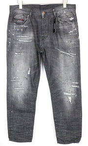 DIESEL Mharky 083AB Men's Grey Slim Skinny Jeans W34 Painted Distressed Wash