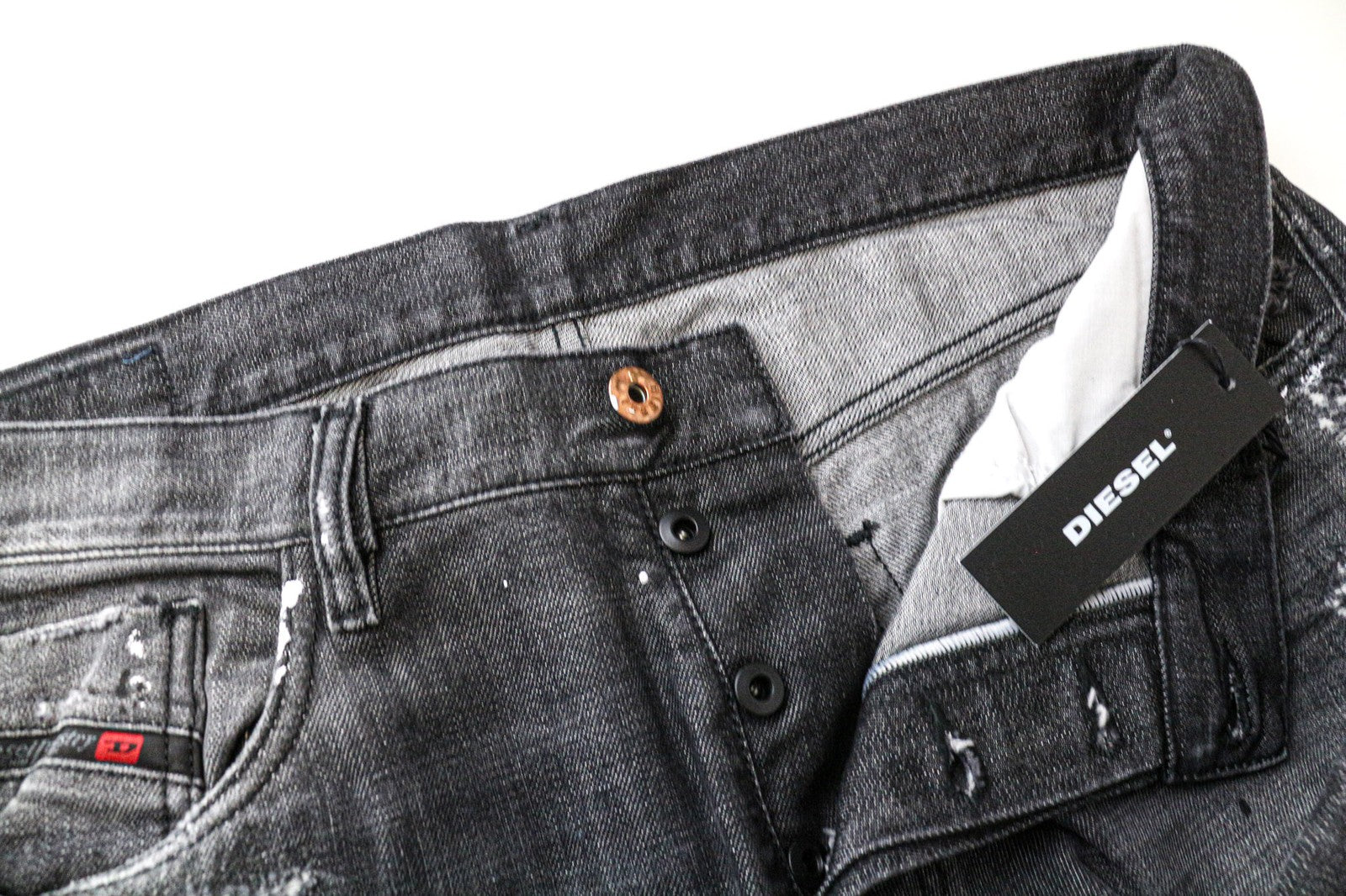 DIESEL Mharky 083AB Men's Grey Slim Skinny Jeans W34 Painted Distressed Wash