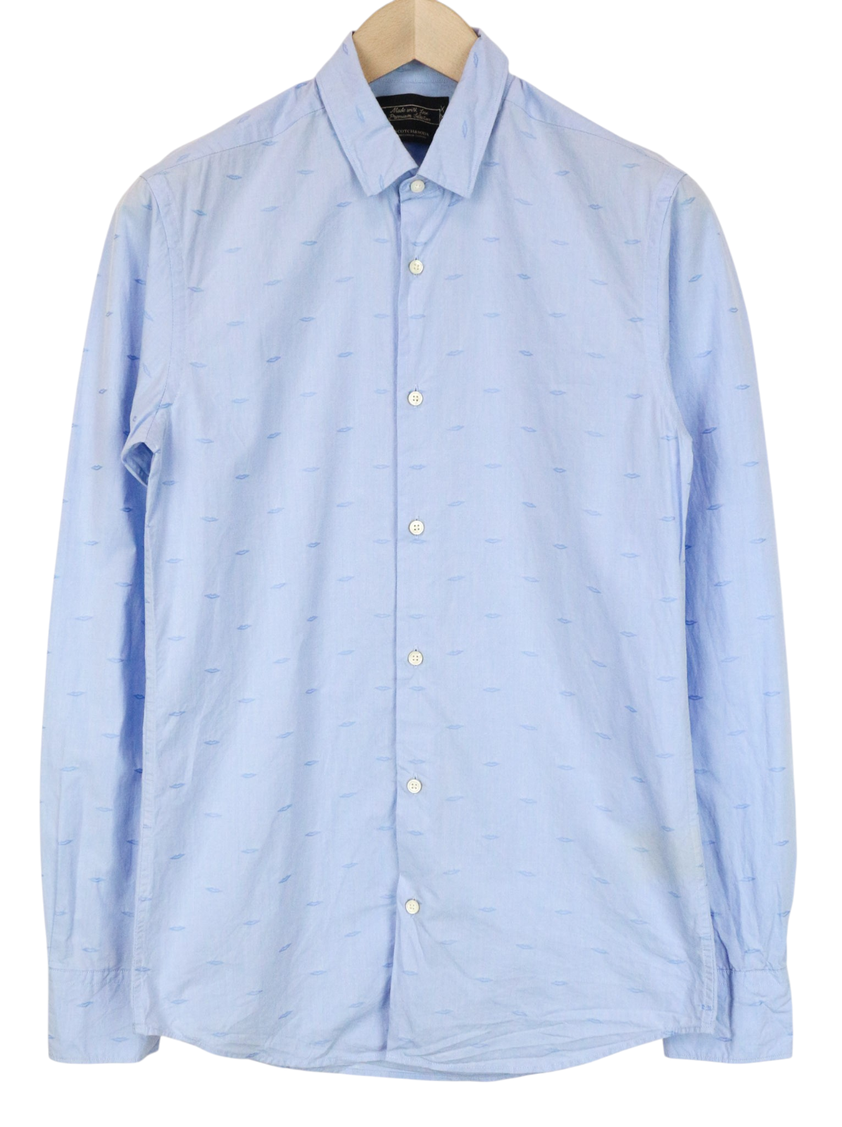 SCOTCH & SODA Ams Couture Men Shirt S Slim Cotton Blue Patterned Long Sleeve