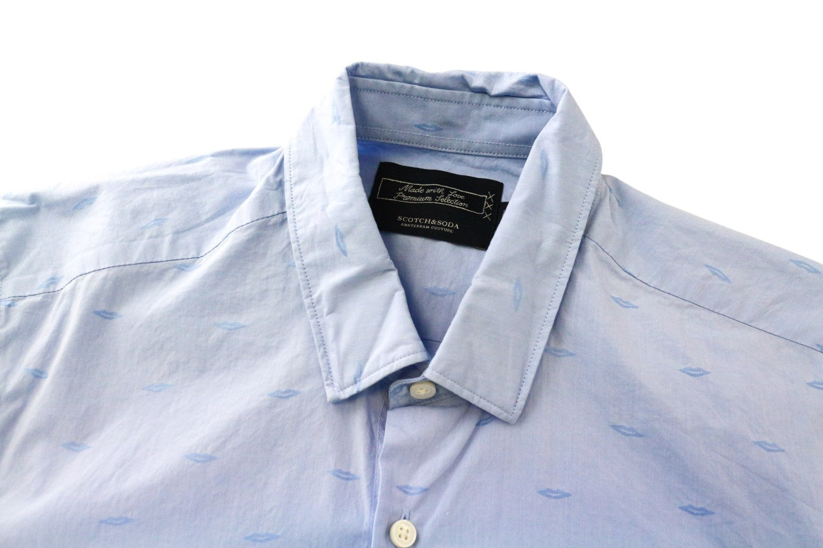 SCOTCH & SODA Ams Couture Men Shirt S Slim Cotton Blue Patterned Long Sleeve