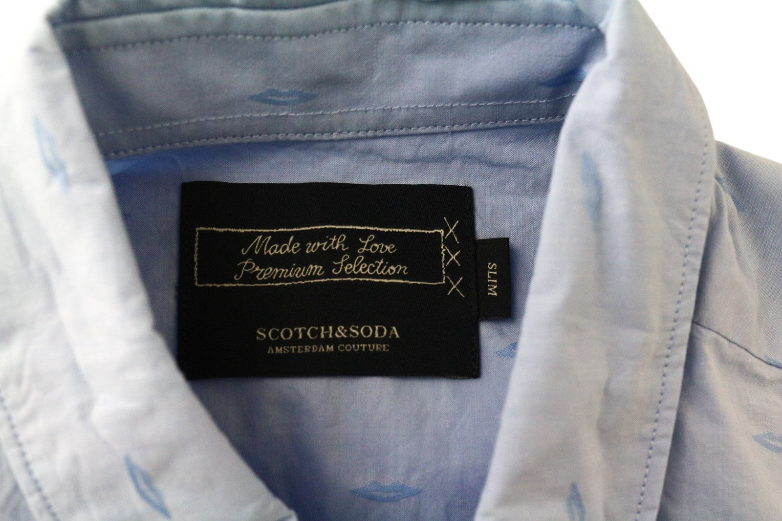 SCOTCH & SODA Ams Couture Men Shirt S Slim Cotton Blue Patterned Long Sleeve