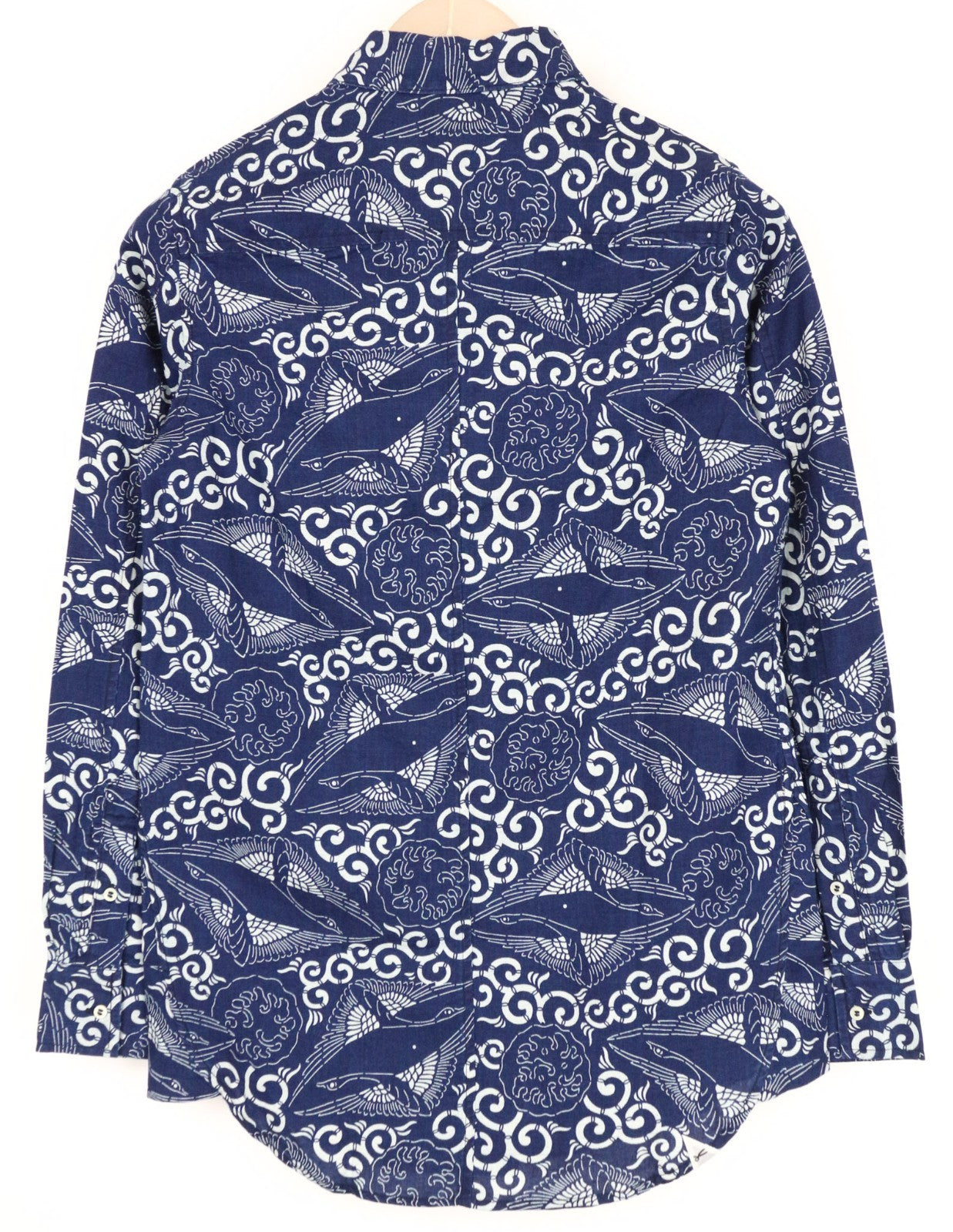 DENHAM Women Shirt 2XS Blue Cotton Linen Patterned Long Sleeve Button-Up
