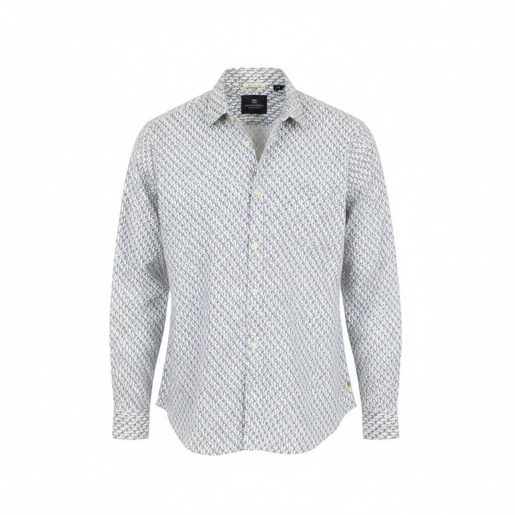 SCOTCH & SODA Ams Couture Men Shirt L White Cotton Palm Patterns Long Sleeve