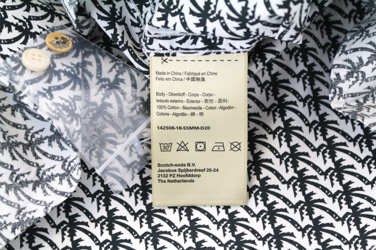 SCOTCH & SODA Ams Couture Men Shirt L White Cotton Palm Patterns Long Sleeve