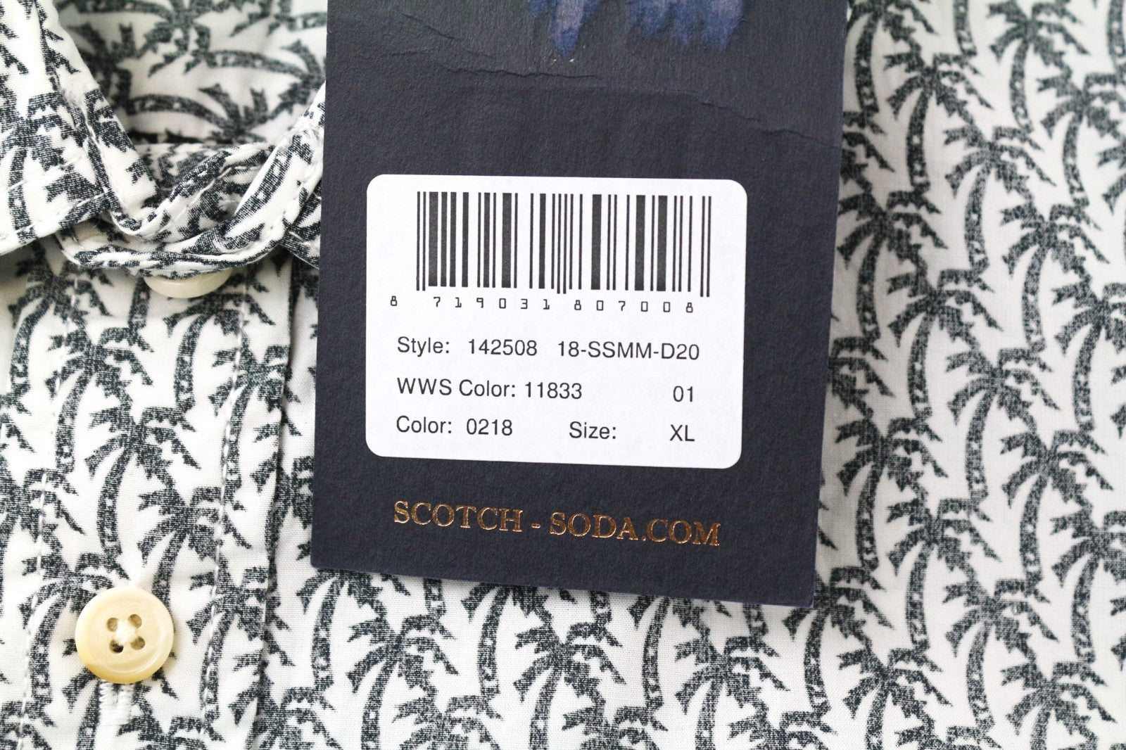 SCOTCH & SODA Ams Couture Men Shirt XL White Cotton Palm Pattern Long Sleeve