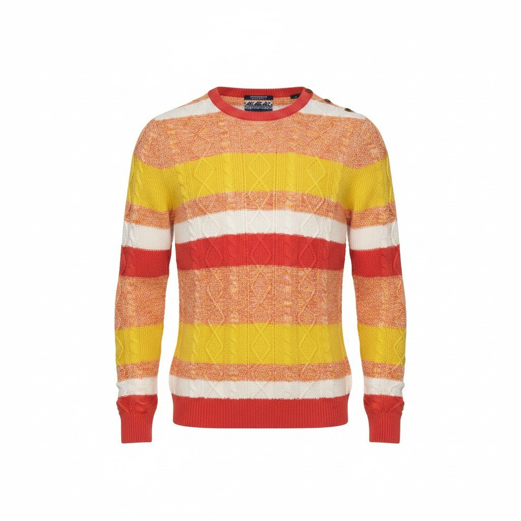 SCOTCH & SODA Ams Couture Men Jumper M Orange Cotton Striped Knitted Sweater