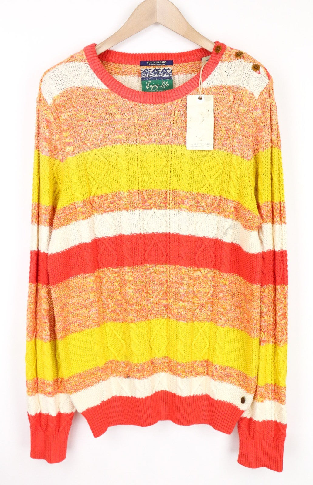 SCOTCH & SODA Ams Couture Men Jumper M Orange Cotton Striped Knitted Sweater