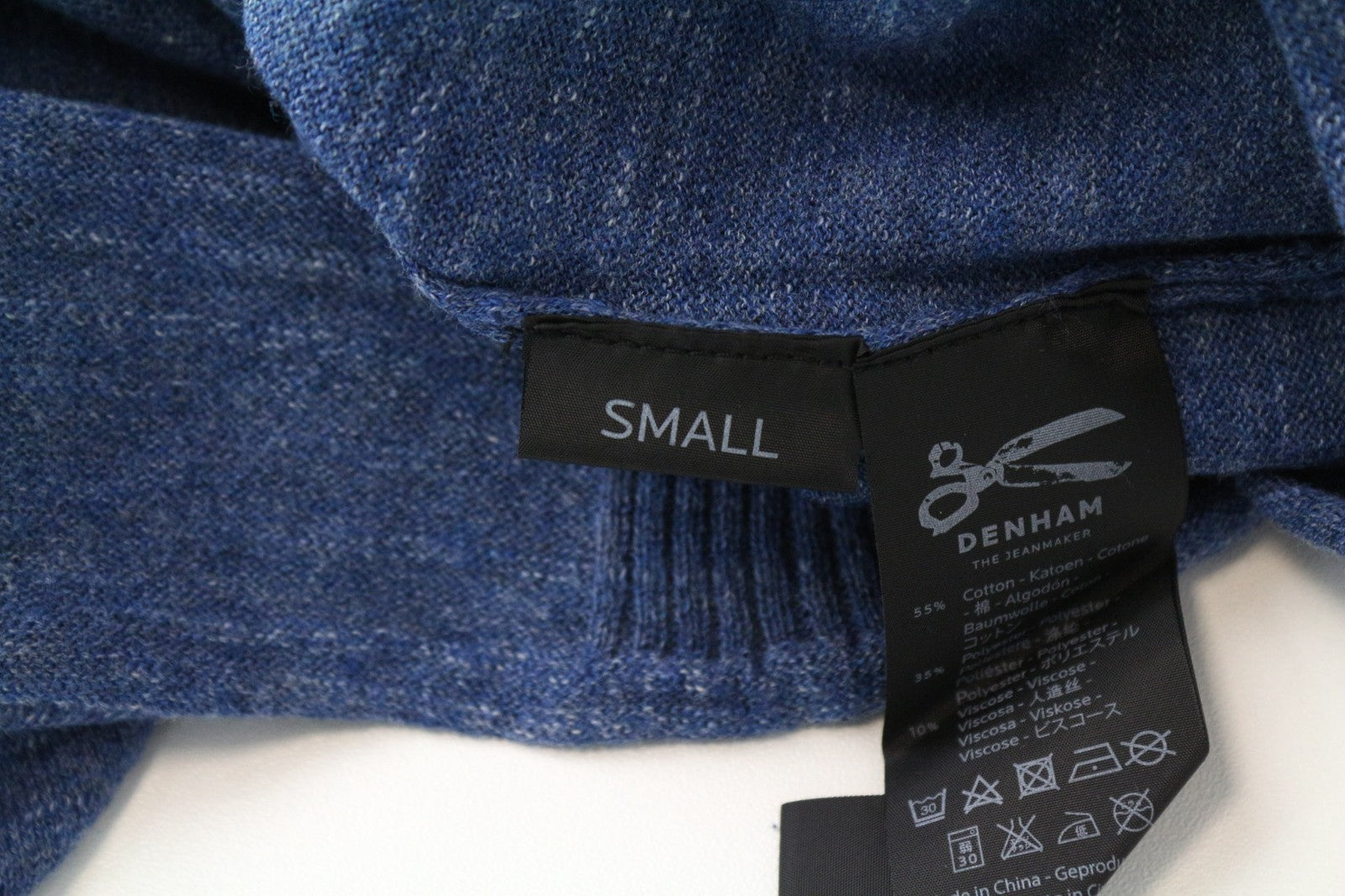 DENHAM Carver Men Sweatshirt S Blue Cotton Blend Long Sleeved Pull On Casual