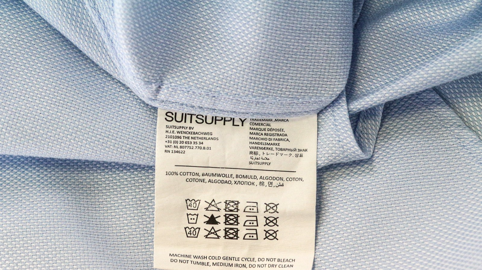 SUITSUPPLY Traveller Men Shirt XS Long Sleeve Button-Up Blue Pure Cotton