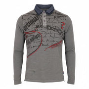 DESIGUAL Javi Men T-Shirt S Grey Pure Cotton Long Sleeve Patterned Polo