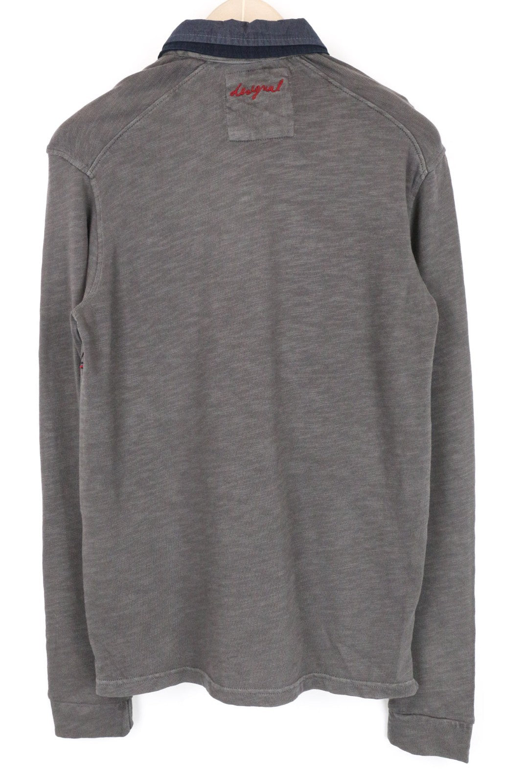 DESIGUAL Javi Men T-Shirt S Grey Pure Cotton Long Sleeve Patterned Polo