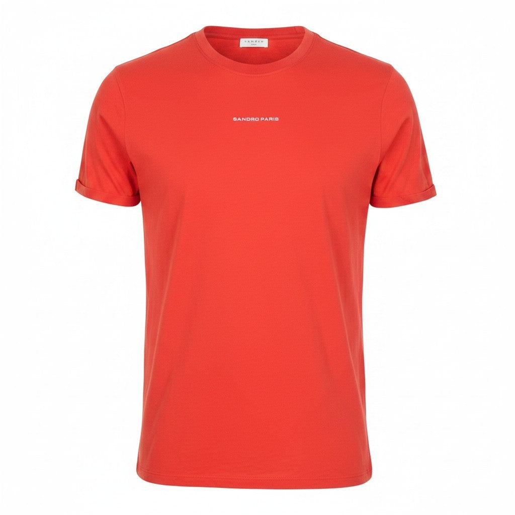 SANDRO Men T-Shirt M Pure Cotton Red Logo Short Sleeved Pull On