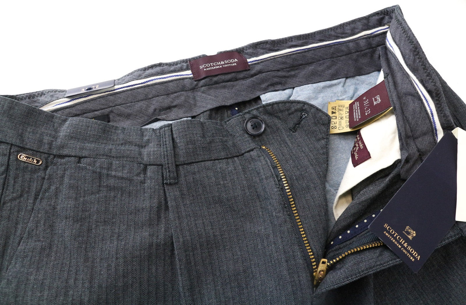 SCOTCH & SODA Blake Men Trousers W31/L32 Relaxed Slim Grey Stretch Patterned
