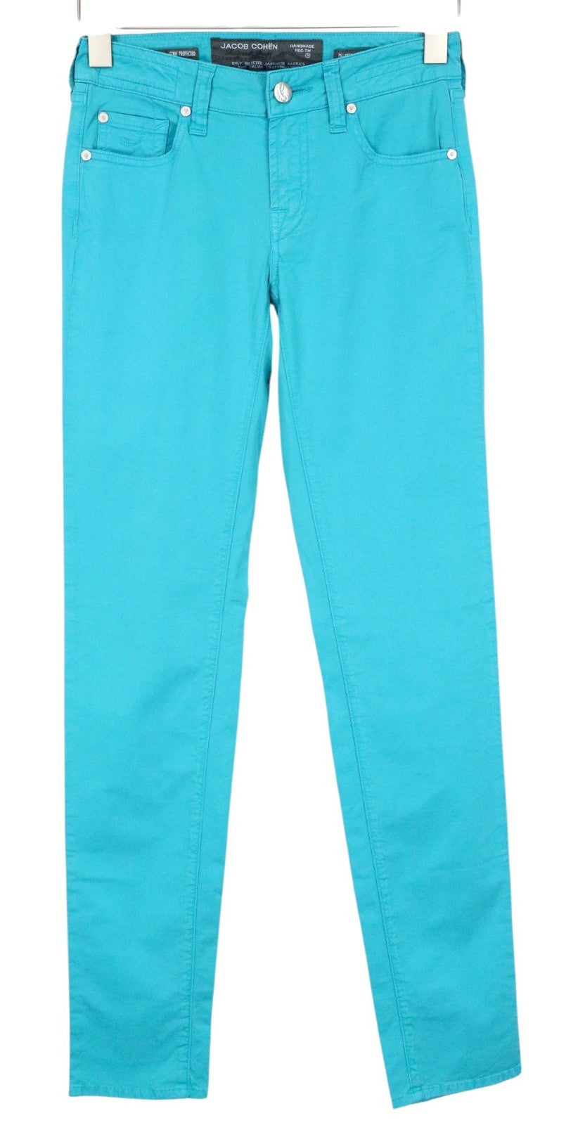 JACOB COHEN J711 Men Trousers W25 Aqua Blue Slim Fit Coton Stretch Flat Front
