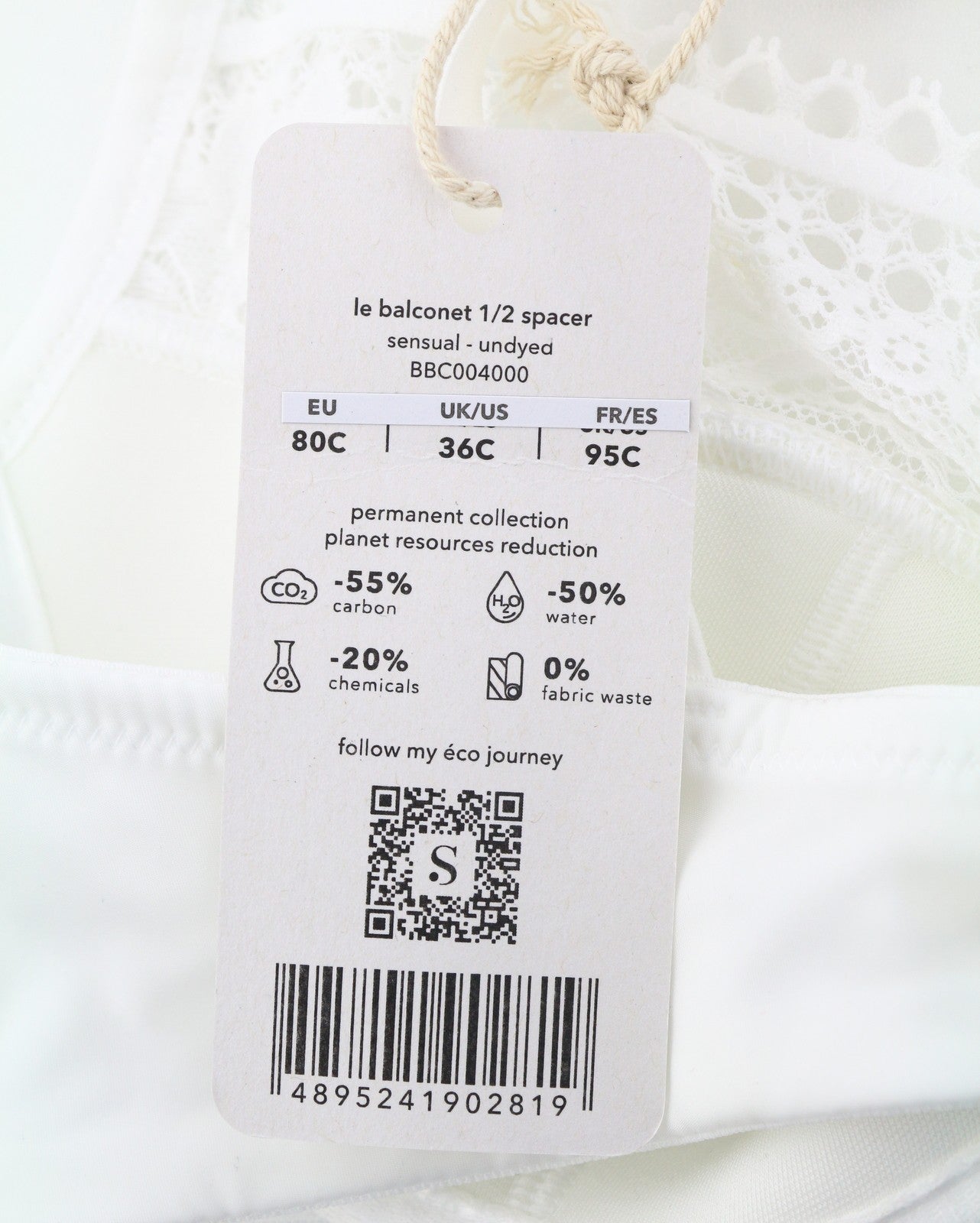 SCANDALE Le Balconet 1/2 Spacer Sensual-Undyed Women's Bra 80C White Lace