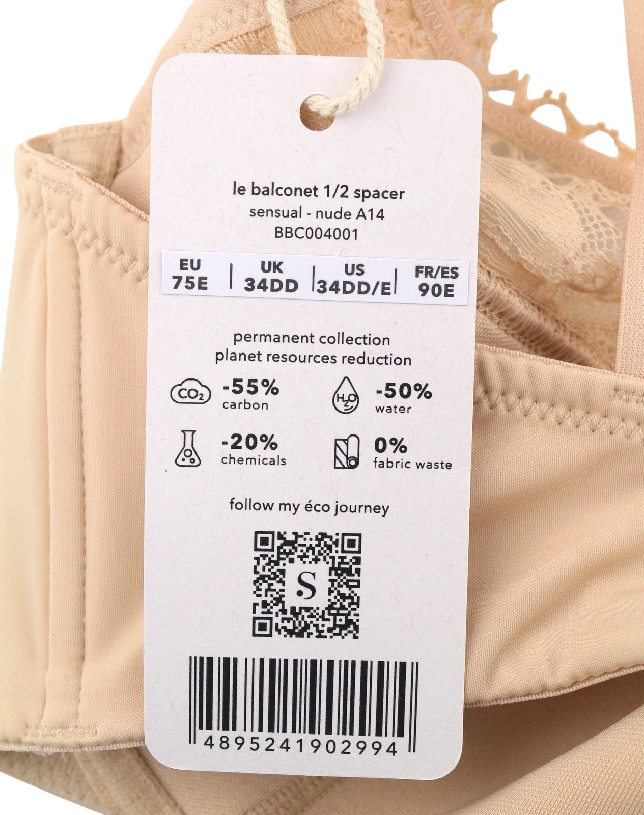 SCANDALE Le Balconet 1/2 Spacer Sensual-Nude A14 Women's Bra 75E Lace Detail
