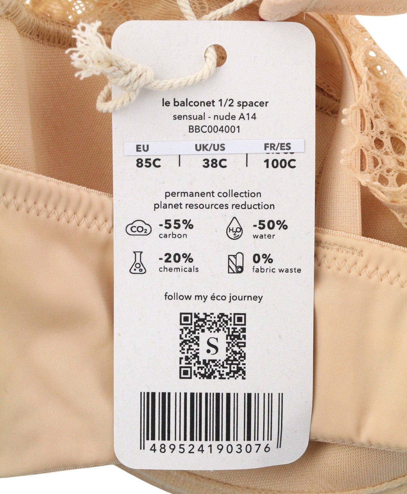 SCANDALE Le Balconet 1/2 Spacer Sensual-Nude A14 Women's Bra 85C Lace Detail