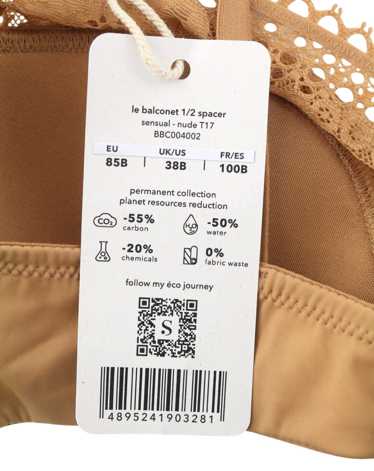 SCANDALE Le Balconet 1/2 Spacer Sensual-Nude T17 Women's Bra 85B Lace Trim