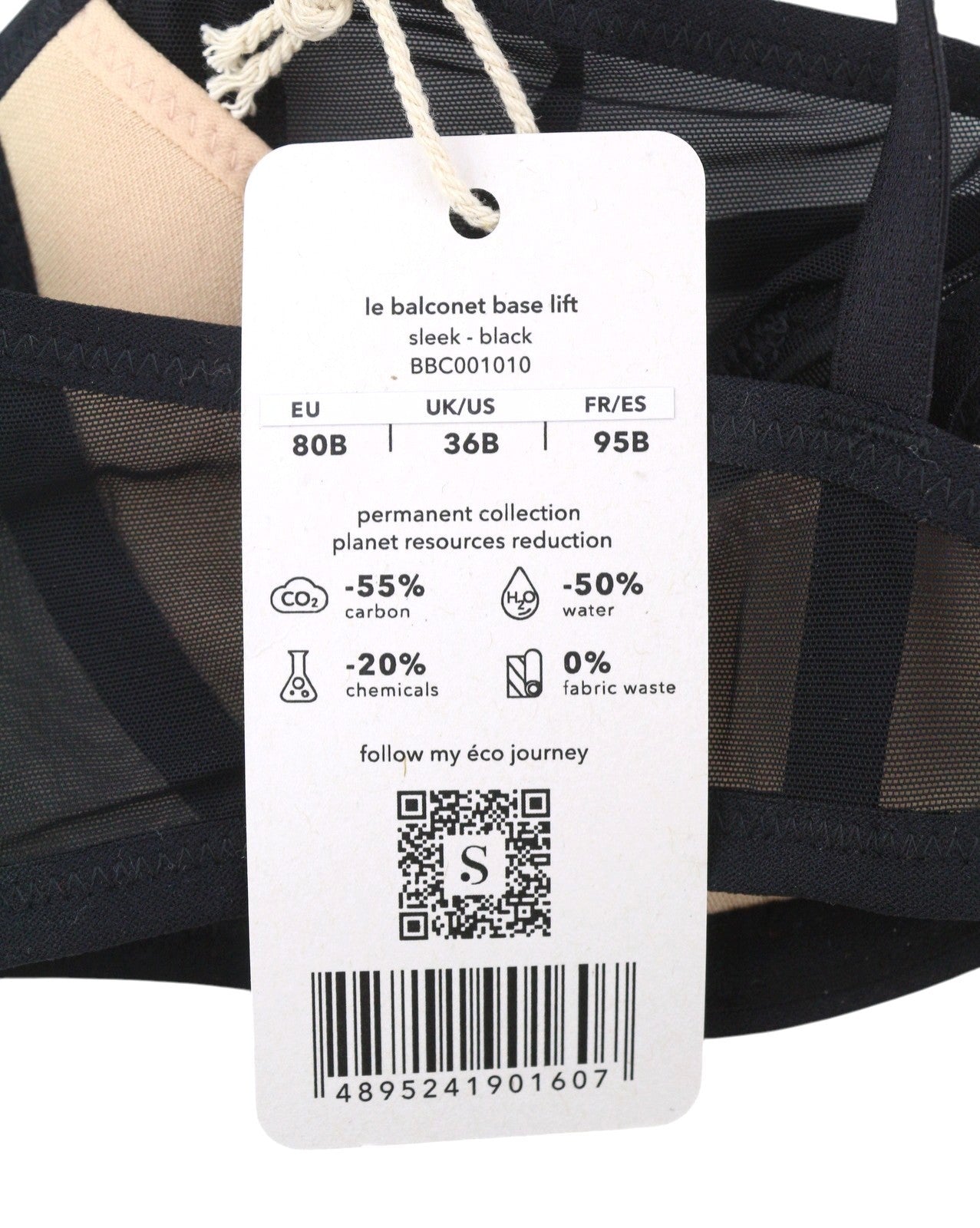 SCANDALE Le Balconet Base Lift Sleek-Black Women's Bra 80B Sheer Mesh