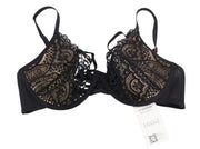 SCANDALE Plunge In Glamour Lace-Wired Women's Bra 90E Black Lace Detail